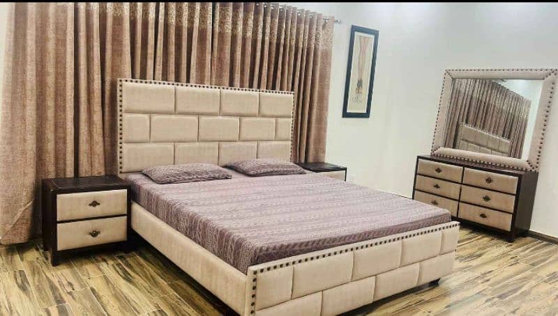 Fancy Cushioned Double Bed + Side Tables With 4 years + Warranty 4