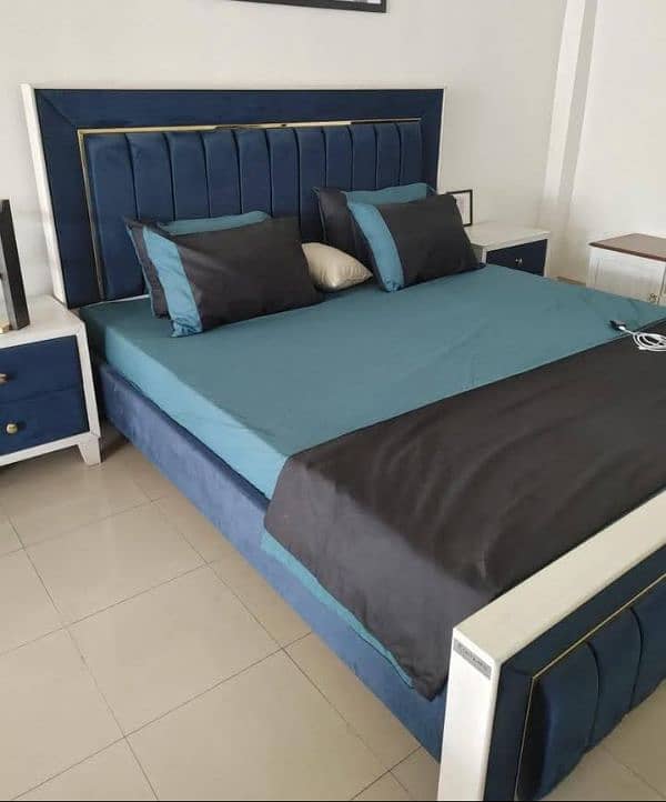 Fancy Cushioned Double Bed + Side Tables With 4 years + Warranty 7