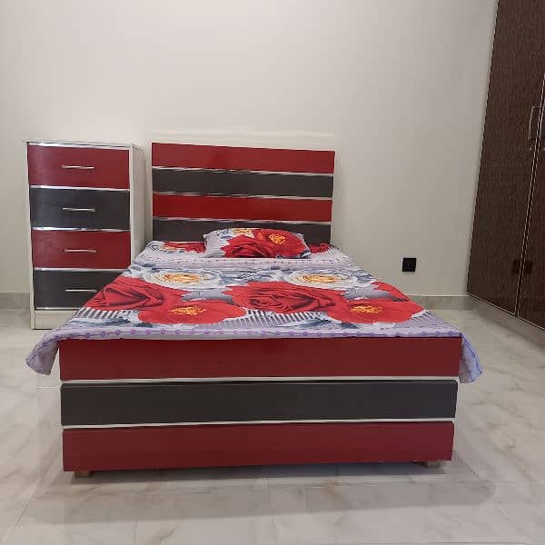 Single Bed in Vibrant Red Colour with Chuster - Must Sell! 1