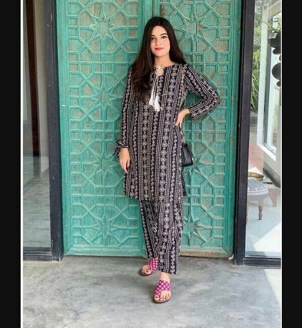 2 pcs Women's stitched Lawn Chunri printed suit 0