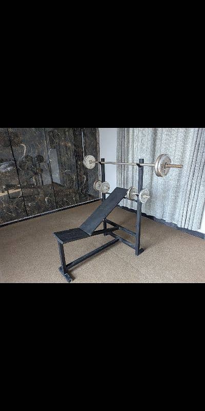 gym bench, rod, dumbbell, wrights 4