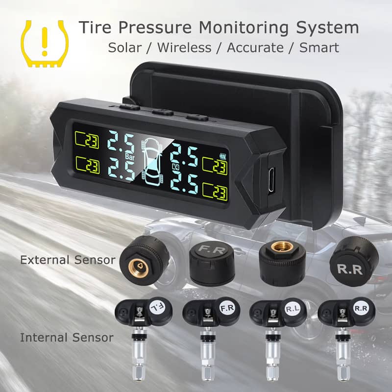 Tire Pressure Monitoring System, Solar charge, 4 External Sensors 0