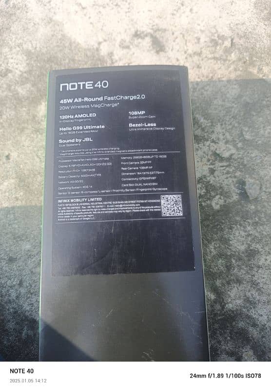 infinx note 40 mobile ha 8 /256 may ha box and charger available 1