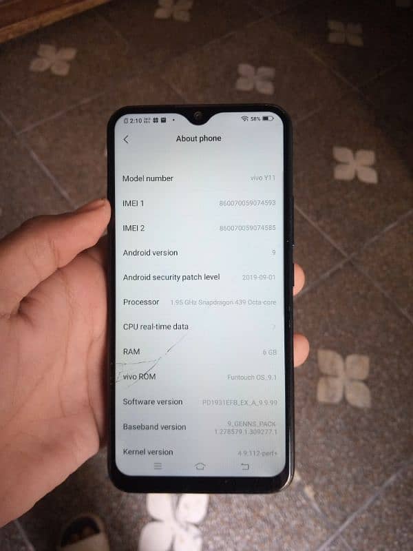 vivo y11 6/128.  non pta 10