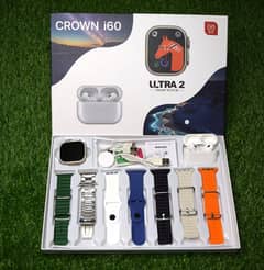 CROWN i60 Ultra 2-Smart watch- 7 straps watch with earbuds-Smart watch