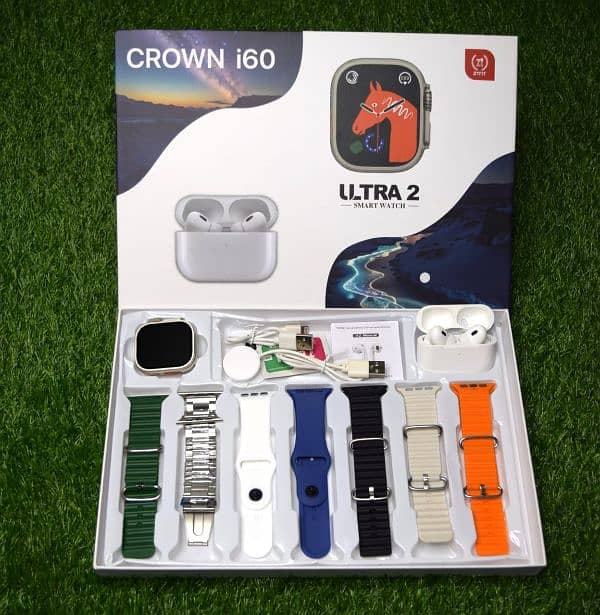 CROWN i60 Ultra 2-Smart watch- 7 straps watch with earbuds-Smart watch 0