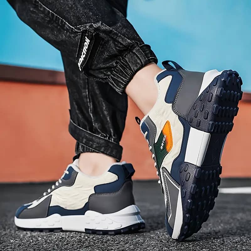 Men's Fashion Color Block Plush-Lined Warm Winter Sneakers 13