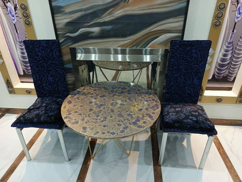 Wooden table with 2 chairs. Royal blue colour 5