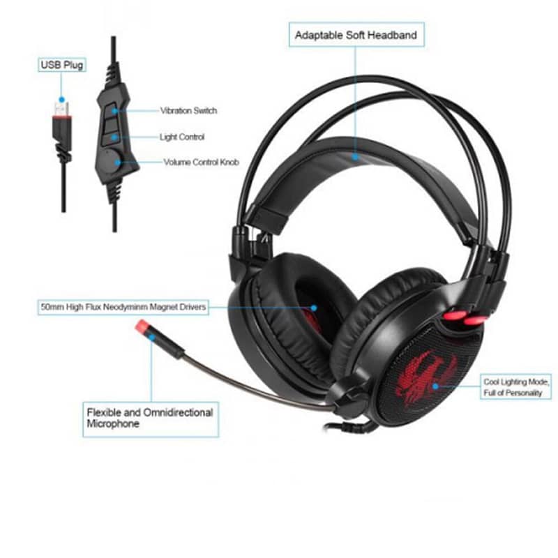 SADES R1 USB 7.1 + Vibration Surround Gaming Headset With Microphone 2