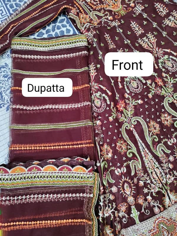 Embroidered & Embellished Maxi with Dupatta, Trouser 3