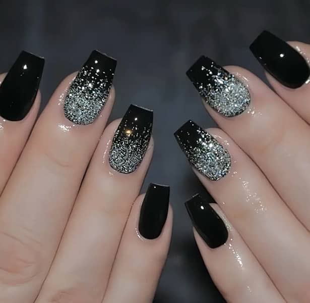 24 pieces black glittery press on nails set !! 0