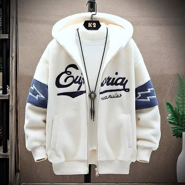 MEN WHITE HOODIE JACKET - 1 pc polyester Fiber 0