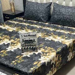 luxurious printed cotton double bedsheet set 3 pcs- in black