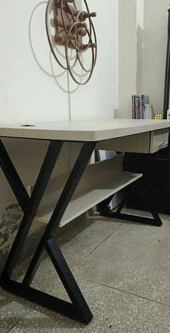 wooden study table with iron frame