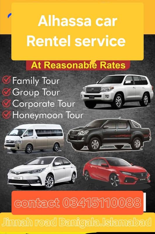 Alhassan car rentel service Banigala contact 03415110088 0