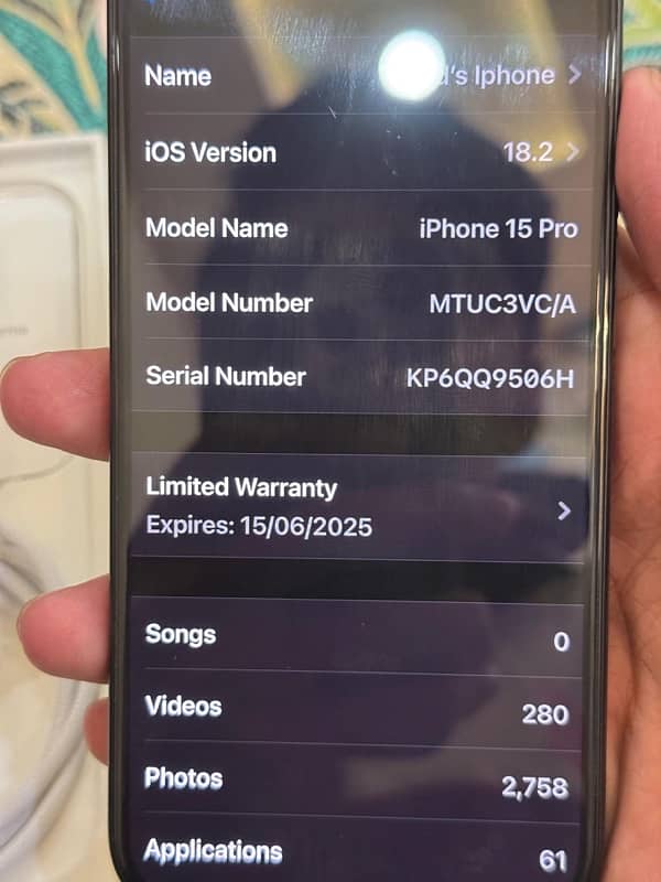 iphone 15 pro 256gb JV physical+e-sim Battery health 99% 6