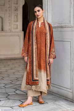 Stylish Orange Karandi Suit Set with Digital Print  - 3 Pcs Ensemble