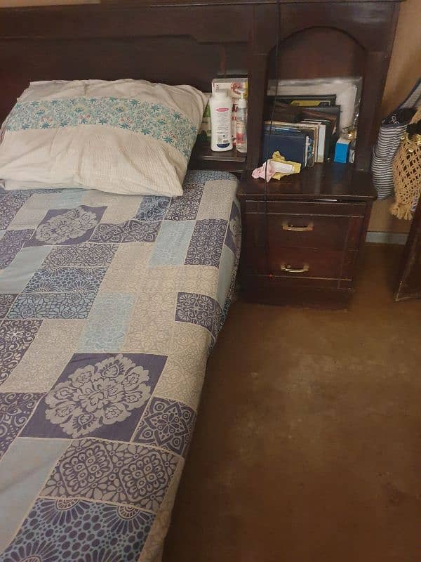 bed with attached side table & matress 1