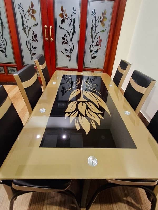 6 Seater Dining Table (Glass Top, Brand New & Affordable – Lahore) 1