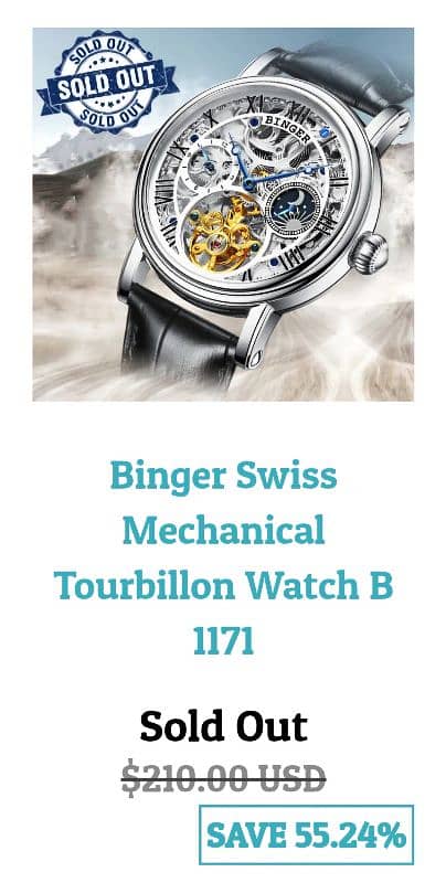 Binger Mechanical Automatic Tourbillon Watch Model B1171 6