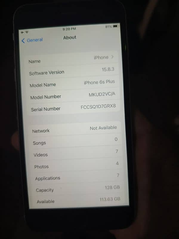 I phone 6s plus 128gp jv  10by 10 condition argent sale 9