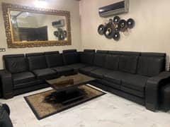 Black L shaped leather sofa set