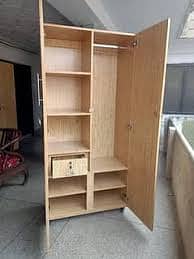 Spacious Wooden Wardrobe with Multiple Shelves and Lockable Drawer – E