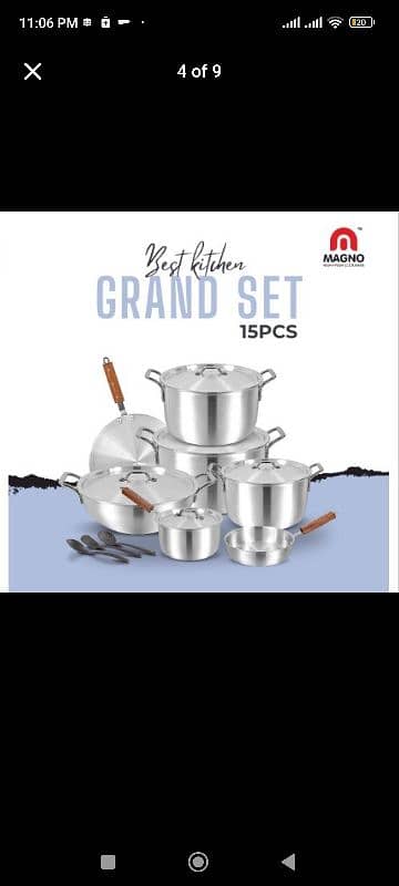 Magno High Finish Aluminum Cookware Gift Set (15Pcs) with Silver Lids 0