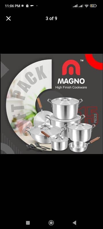 Magno High Finish Aluminum Cookware Gift Set (15Pcs) with Silver Lids 2