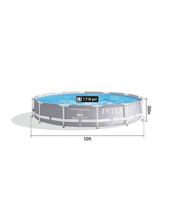 INTEX 26710 (Size:12ft/30inc) round metal frame swimming pool. 1