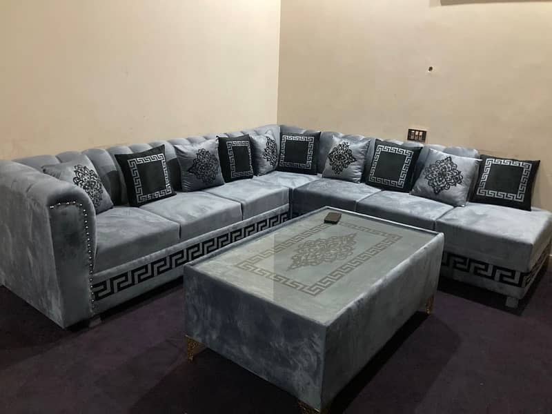 7 seater L sofa set with table 1