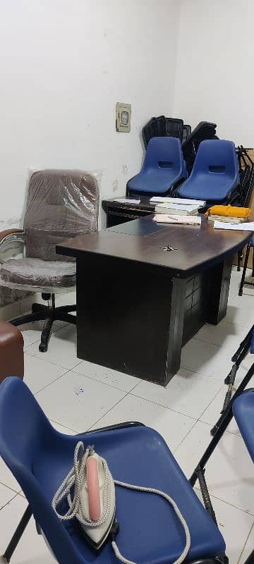 24 Class room Chairs, 1 office Table, 1 computer Table,  4 single sofy 5