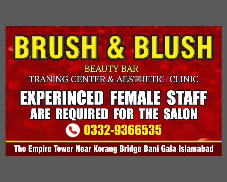 experienced female staff are required for the salon 0