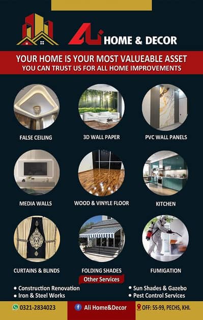 False ceiling/Pvc panel/Wallpaper/Vinyl floor/Wpc panels/Window Blind