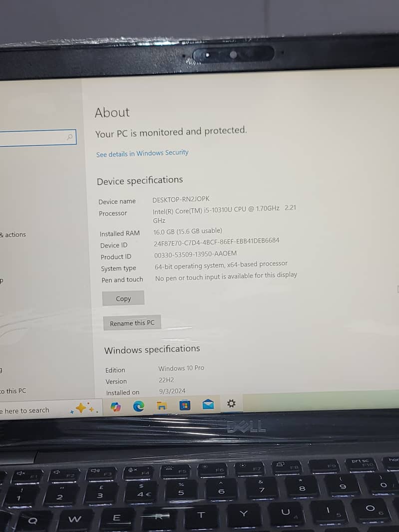 DELL Laptop core i5 10th gen -03360065600- RAM 16GB SSD 256 1