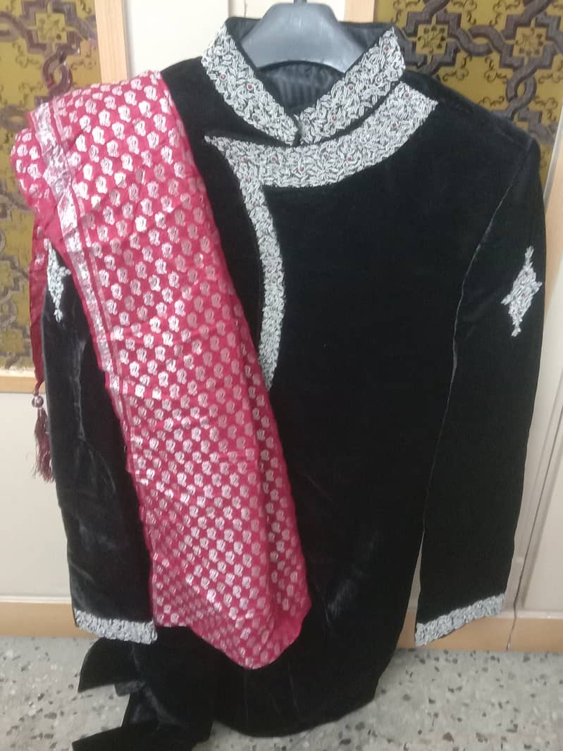 Black Sherwani in Velvet 2