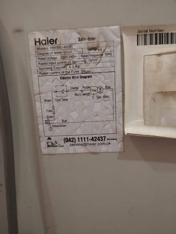 Haier spinner dryer 8kg good condition 0