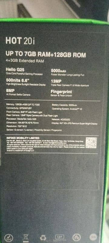 Infinix hot 20i . 4+3 Ram 128 Rom. condition 10/10. . one hand use 5