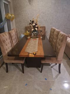 8 seater wooden dining table with chairs