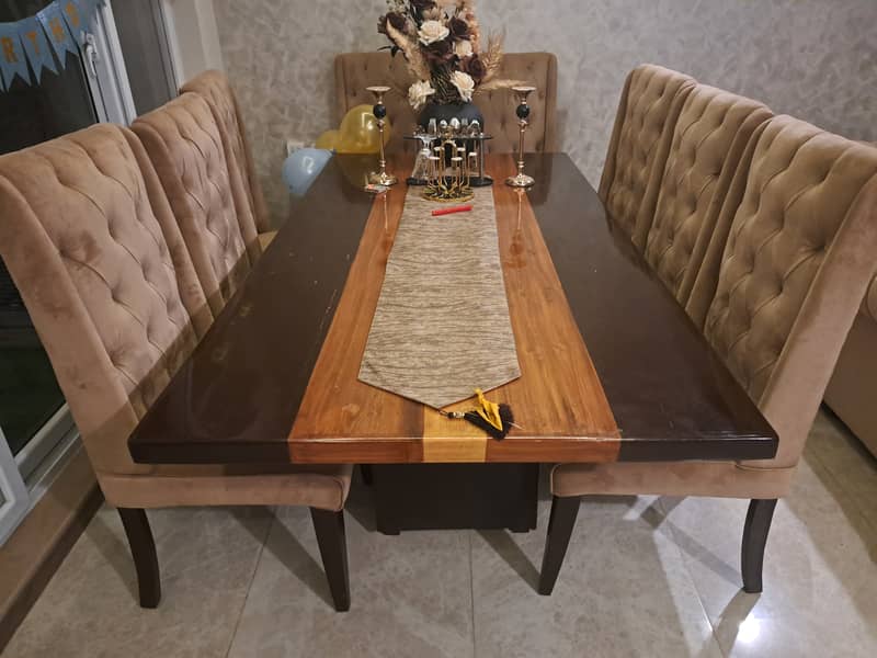 8 seater wooden dining table with chairs 4