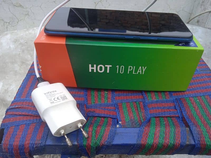 Infinix Hot 10 Play With Box Charger and back cover 4/64 0