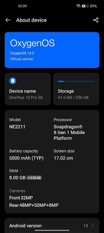 one plus 10 pro 8+4 gb ram 256 rom 6