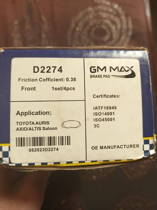 GM max brake pads for xli,axio,altis 1