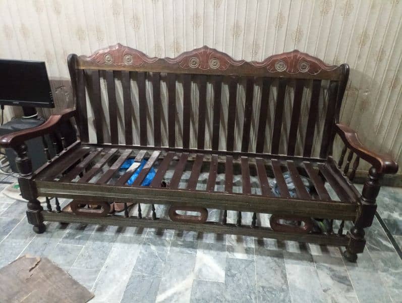 Wooden Sofa 3 seats and 1  1 seat 3