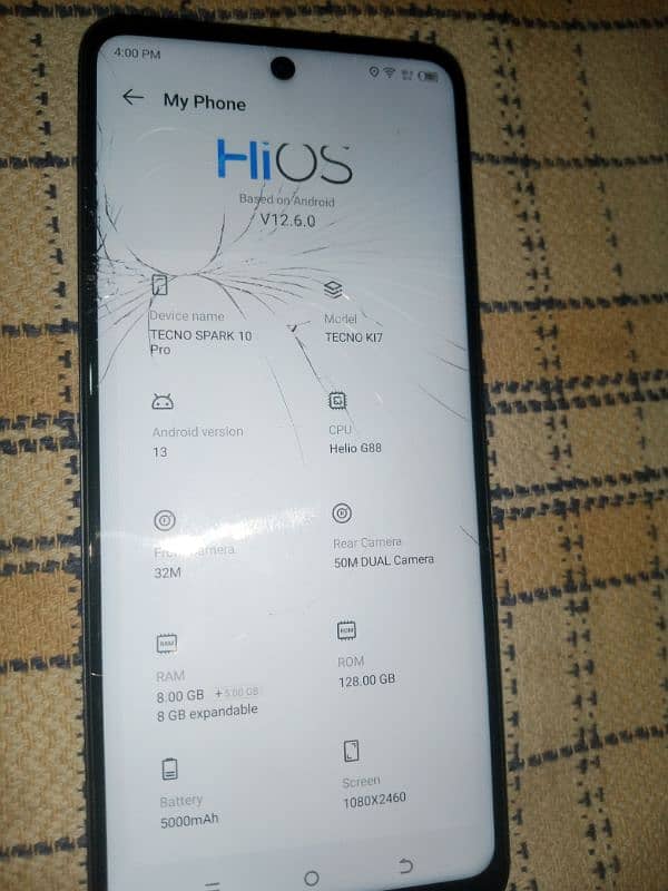 TECNO SPARK 10 PRO GLASS BREAKED 0