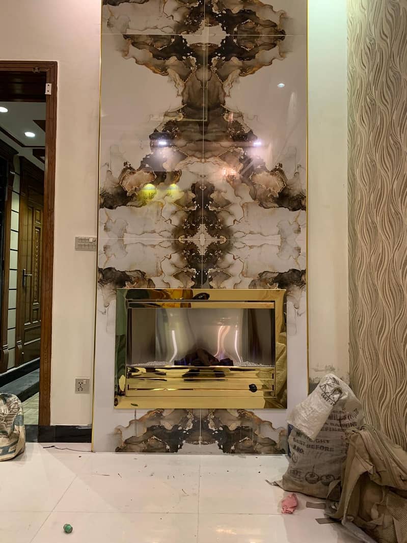 Gas fire place / marble fireplace/ media wall decore/ wall decor idea 4