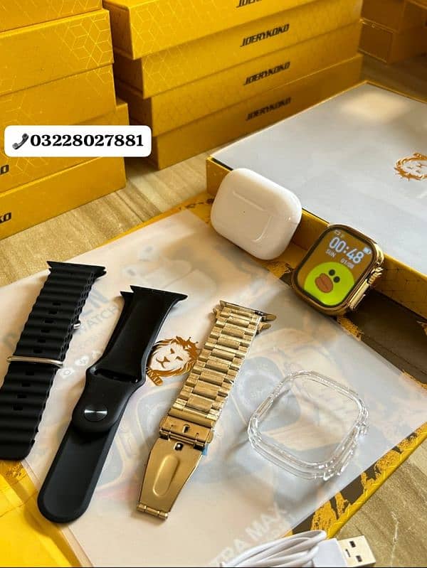 Dunspin Golden & simple starps smart watch airpods and 3 straps 0