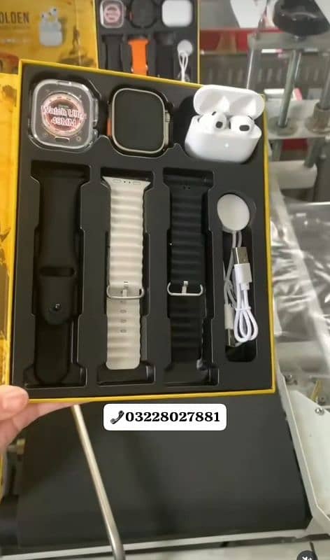 Dunspin Golden & simple starps smart watch airpods and 3 straps 1