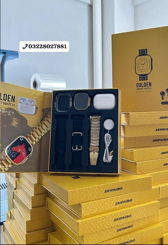 Dunspin Golden & simple starps smart watch airpods and 3 straps 3