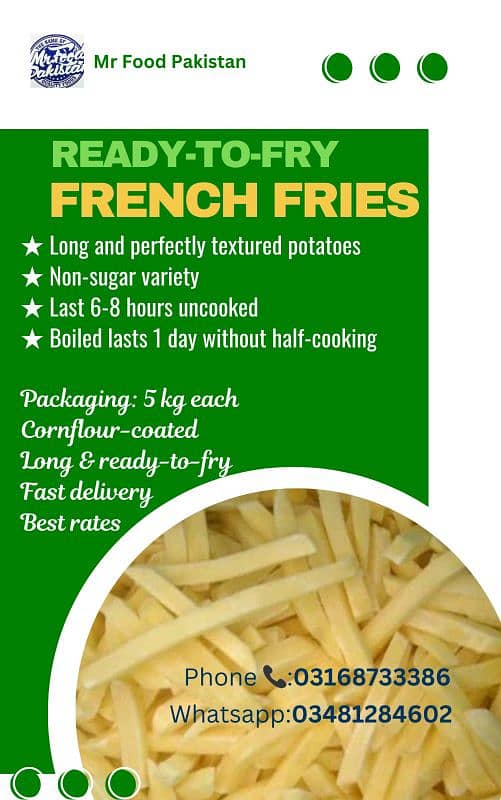 French Fries Whole Sale ||ready to fry|| uncooked fries 0